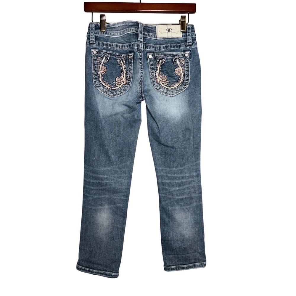 Miss Me Y2K Low Rise Capri‎ Jeans 25 Horseshoe Rose Embroidered Rhinestone Rodeo